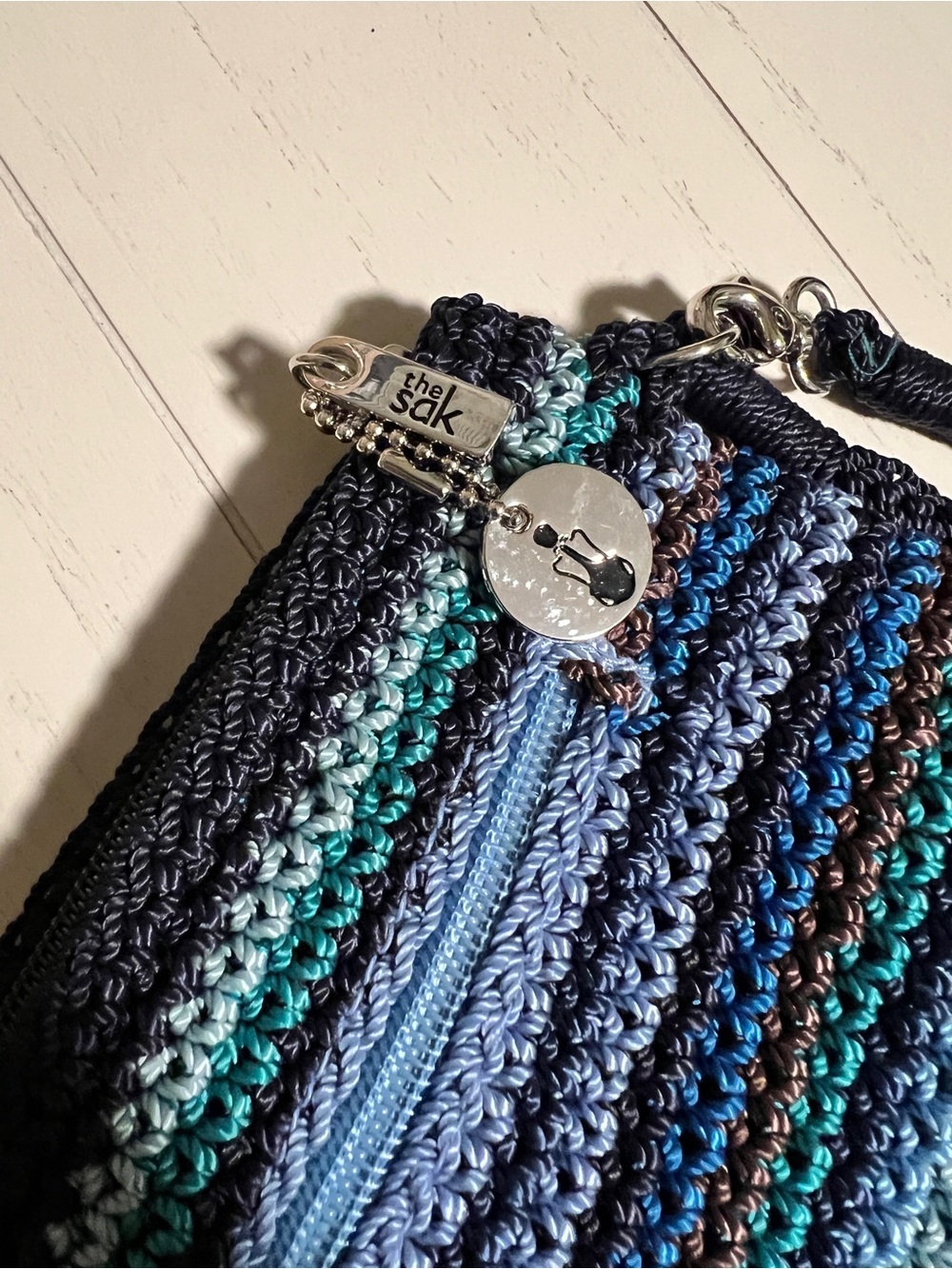 SAK Handcrafted Blue Striped Crochet Cosmetic Pouch - Picture 11 of 11
